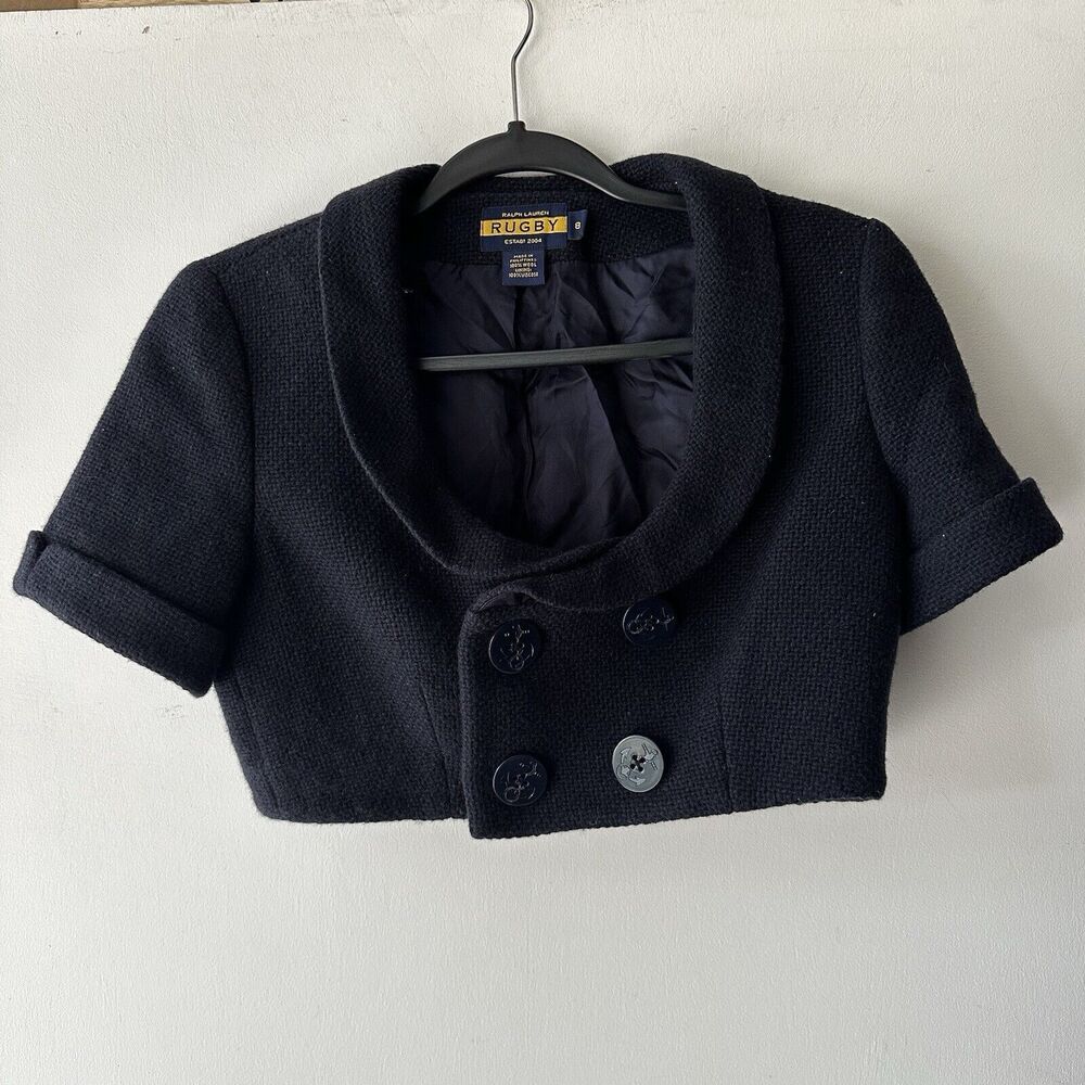 Vintage LAUREN by Ralph Lauren Womens Rugby Wool Cardigan Size 8 Cropped